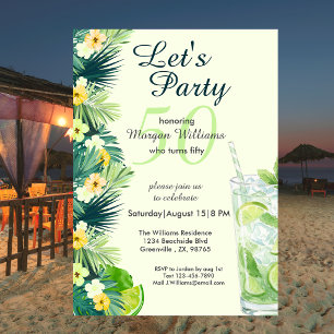 Tropical sommar gul cocktail 50-årsfirande inbjudningar