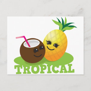 TROPICAL Söt Kawaii Coconut och ananas Vykort