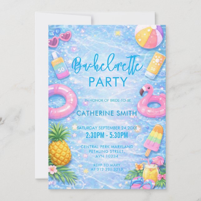 Tropical Sparkle Bachelorette Pool Party Inbjudningar (Framsida)