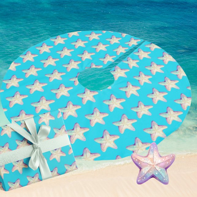 Tropical Sparkling Starfish Christmas Holiday  Julgransmatta Borstad Polyester (A sparkly starfish Christmas tree skirt!)