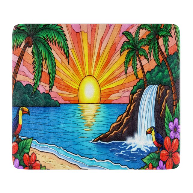 Tropical Stained Glass Inspired Cutting Board (Framsidan)