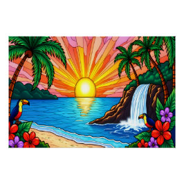 Tropical Stained Glass Sunset Poster Perfect Poster