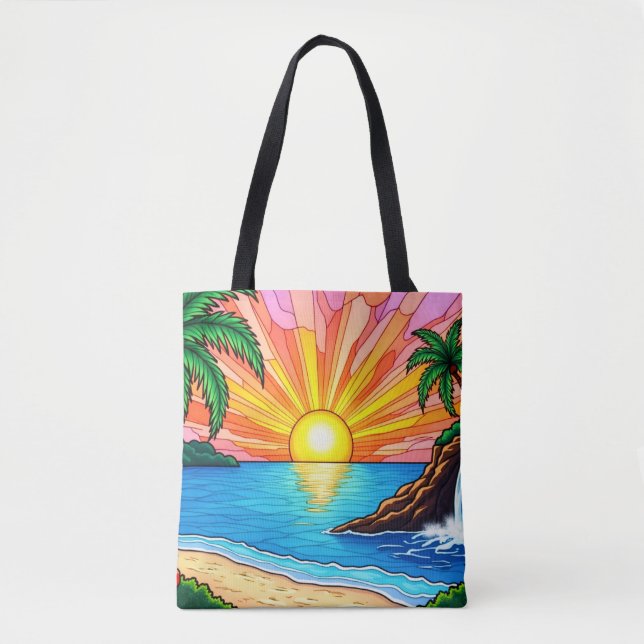 Tropical Stained Glass Sunset Tote Bag  Tygkasse (Framsida)