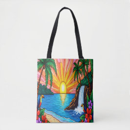Tropical Stained Glass Sunset Tote Bag  Tygkasse