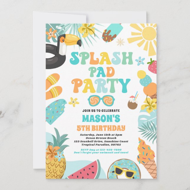 Tropical Stänk Pad Sommar Födelsedagsfest Inbjudningar (Framsida)