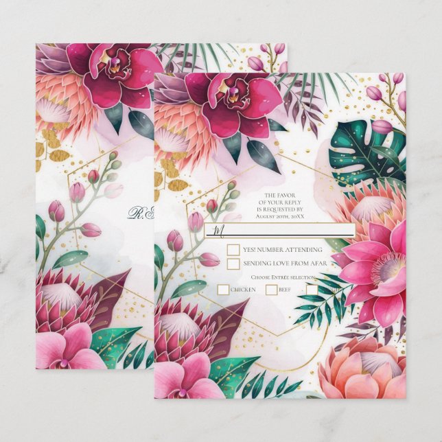 Tropical Stardust Garden Floral Paradise R.S.V.P. Inbjudningar (Fram/baksida)