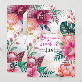 Tropical Stardust Garden Floral Paradise Sweet 16 Inbjudningar