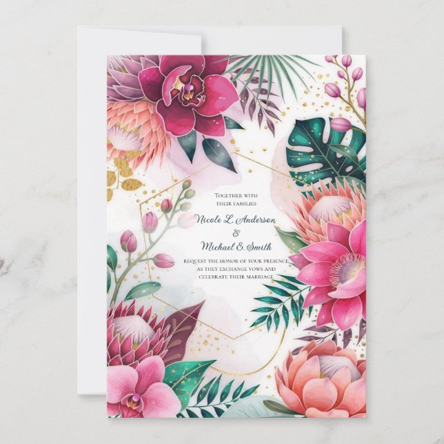 Tropical Stardust Garden Floral Paradise Wedding  Inbjudningar (Framsida)