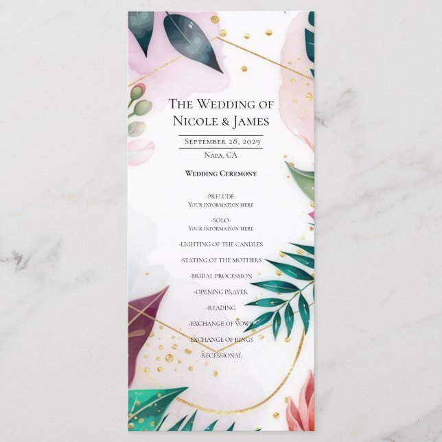 Tropical Stardust Garden Floral Paradise Wedding  Meny (Framsida)