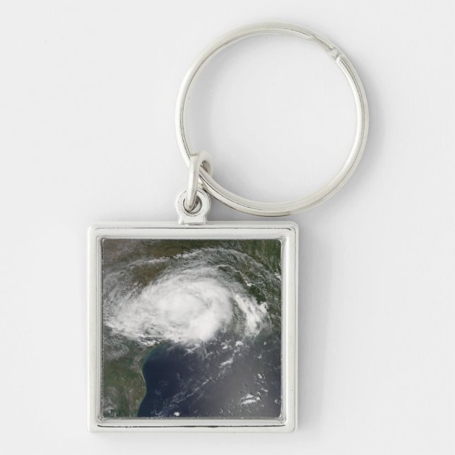 Tropical Storm Edouard 2 Fyrkantig Silverfärgad Nyckelring (Framsidan)