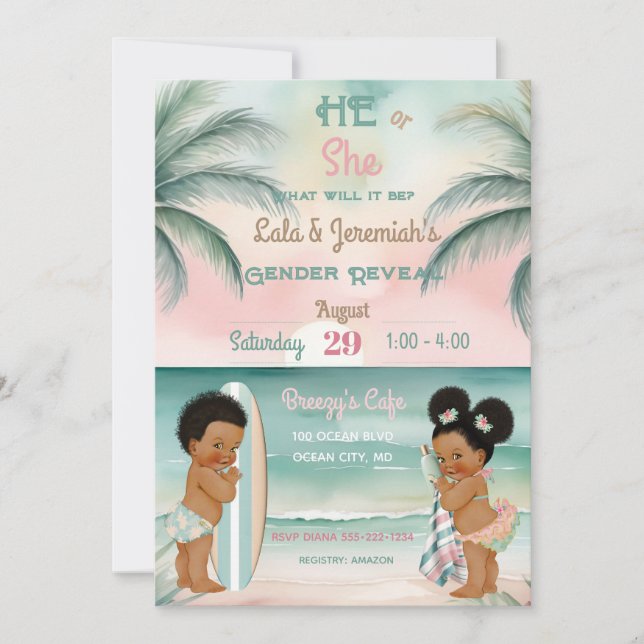 Tropical Strand Baby Kölnettopps Avslöjande Blush  Inbjudningar (Framsida)