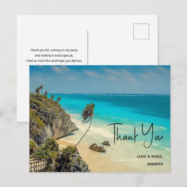 Tropical strand med vindpinade träd Tack Vykort (Fram/baksida)