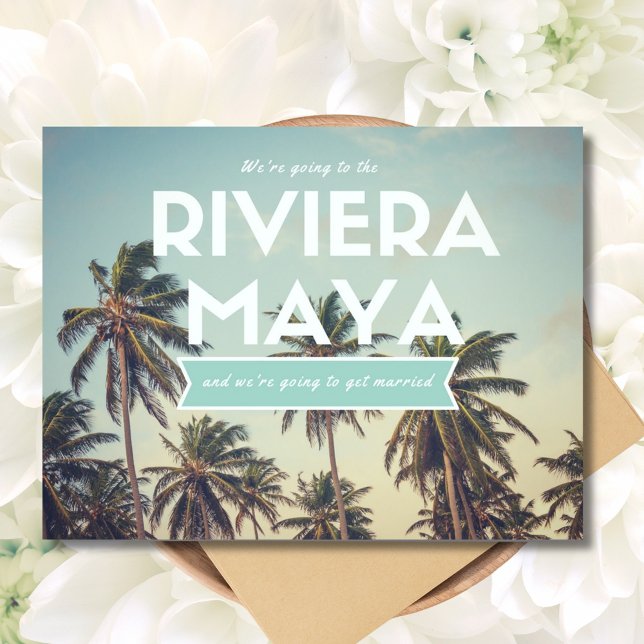 Tropical Strand Riviera Maya Bröllop Spara Datum Meddelande Vykort (Tropical Beach Riviera Maya Wedding Save the Date Postcard)