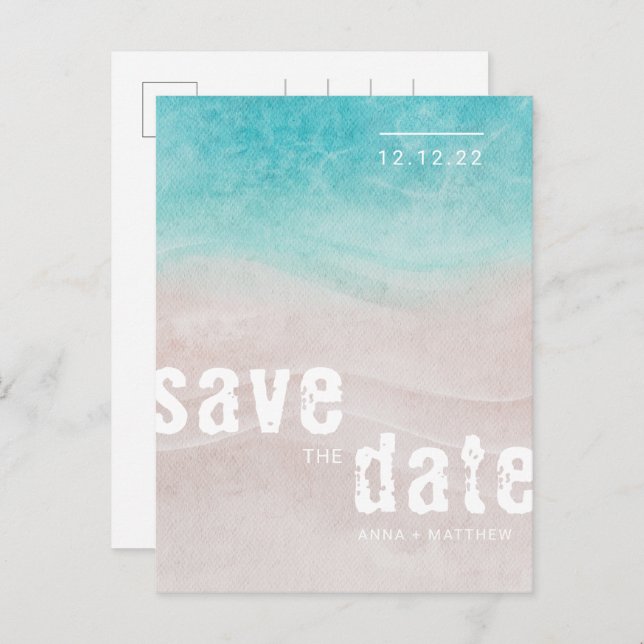 Tropical strandbröllop akvarell meddelande vykort (Fram/baksida)