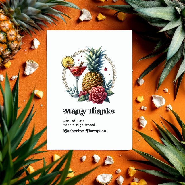 Tropical Studenten Photo Tack Kort (Tropical Graduation Photo Thank You Card)