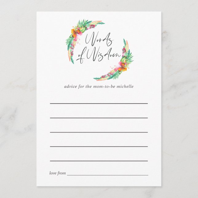 Tropical Summer Beach Baby Shower Mamma Advice Rådkort (Framsida)