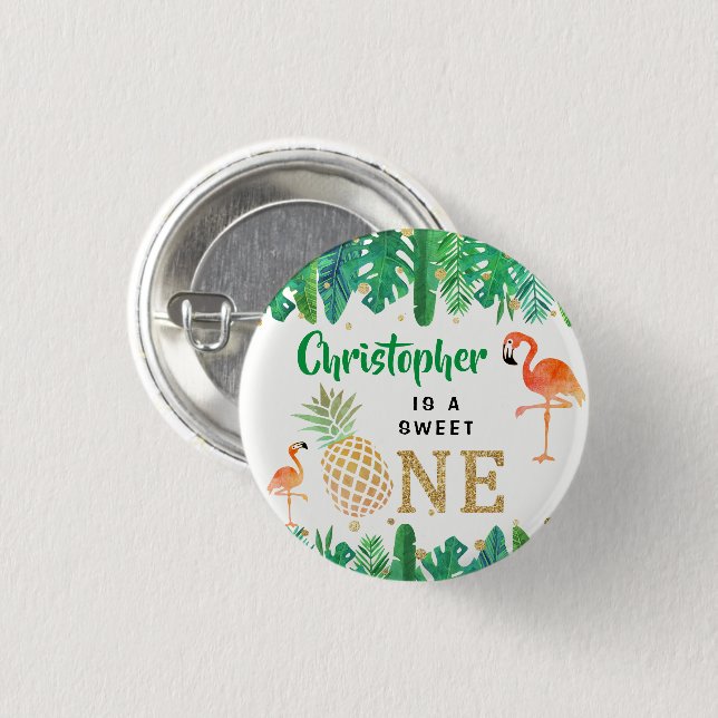 Tropical Summer Beach Luau Boys 1:a födelsedagen Knapp (Framsida & baksida)