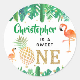 Tropical Summer Beach Luau Boys 1:a födelsedagen Runt Klistermärke
