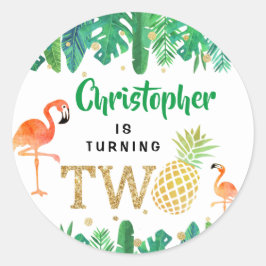 Tropical Summer Beach Luau Boys 2:a födelsedagen Runt Klistermärke