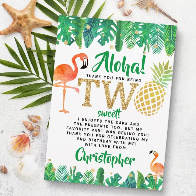 Tropical Summer Beach Luau Boys 2:a födelsedagen Tack Kort (Skapare uppladdad)