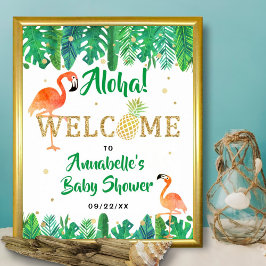 Tropical Summer Beach Luau Boys Baby Shower Poster