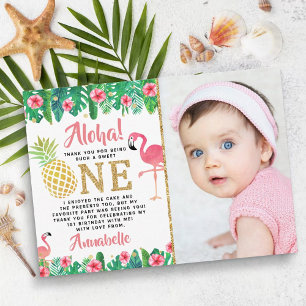 Tropical Summer Beach Luau Girl Photo 1st Birthday Tack Kort