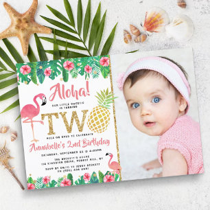 Tropical Summer Beach Luau Girl Photo 2nd Birthday Inbjudningar