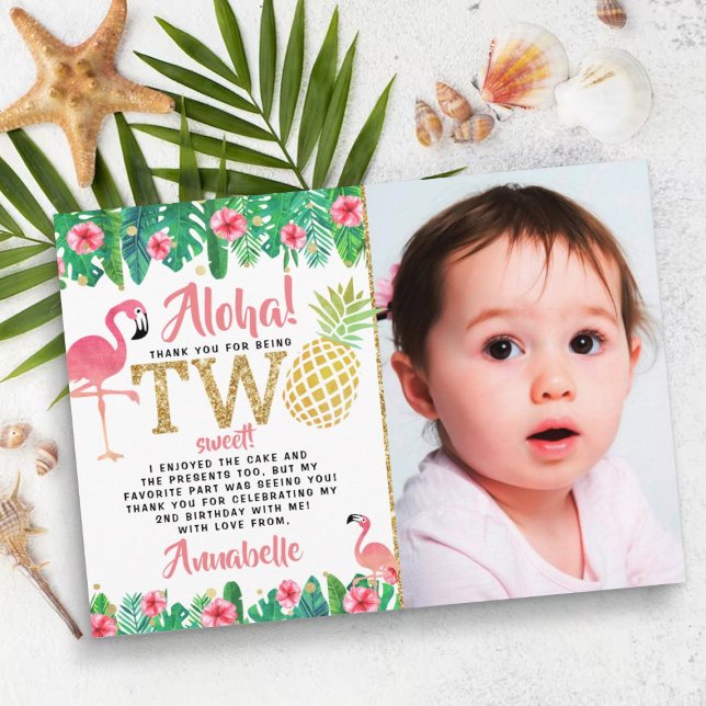 Tropical Summer Beach Luau Girl Photo 2nd Birthday Tack Kort (Skapare uppladdad)