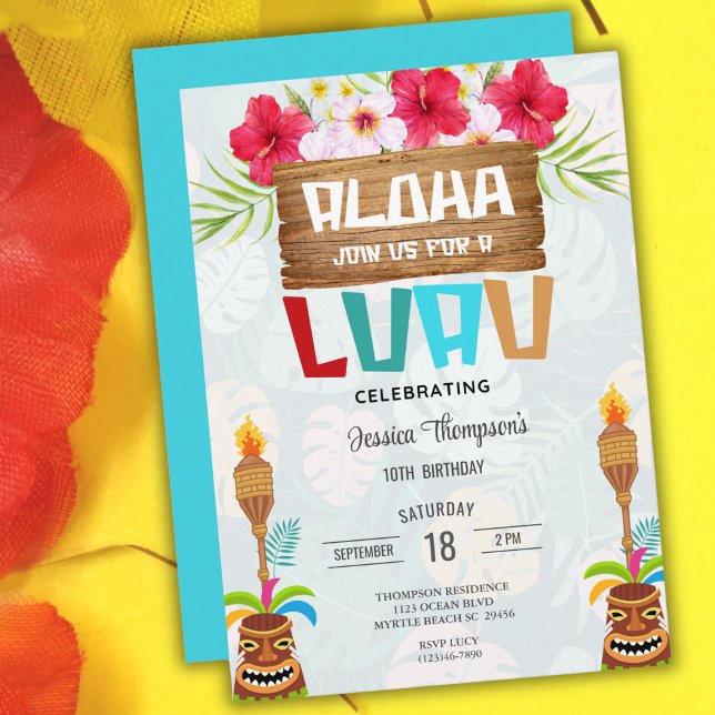 Tropical Summer Beach Luau Girls 10:e födelsedagen Inbjudningar (Skapare uppladdad)
