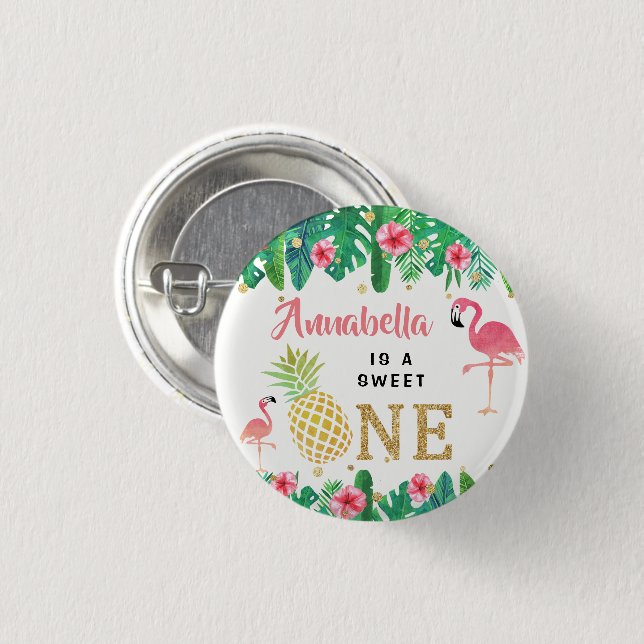 Tropical Summer Beach Luau Girls 1:a födelsedagen Knapp (Framsida & baksida)