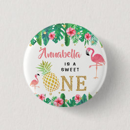 Tropical Summer Beach Luau Girls 1:a födelsedagen Knapp
