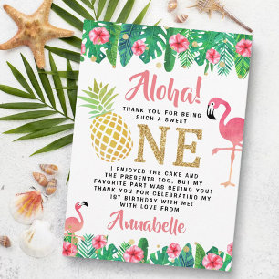 Tropical Summer Beach Luau Girls 1:a födelsedagen Tack Kort