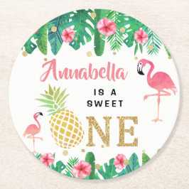 Tropical Summer Beach Luau Girls 1:a födelsedagen Underlägg Papper Rund