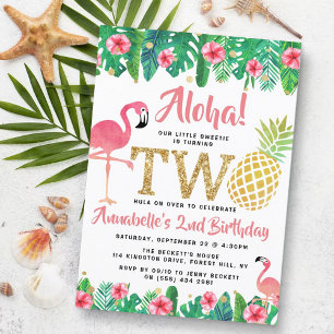 Tropical Summer Beach Luau Girls 2:a födelsedagen Inbjudningar