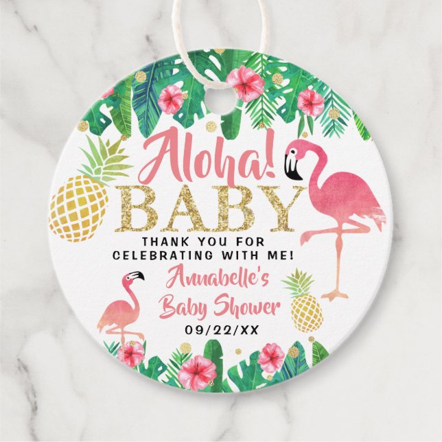 Tropical Summer Beach Luau Girls Baby Shower Gåvor Etiketter (Framsida)