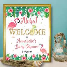 Tropical Summer Beach Luau Girls Baby Shower Poster