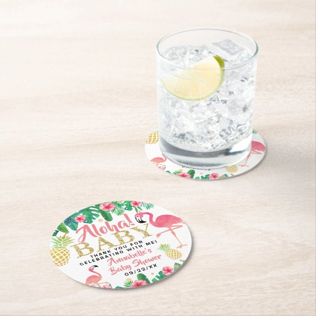 Tropical Summer Beach Luau Girls Baby Shower Underlägg Papper Rund (Insitu)