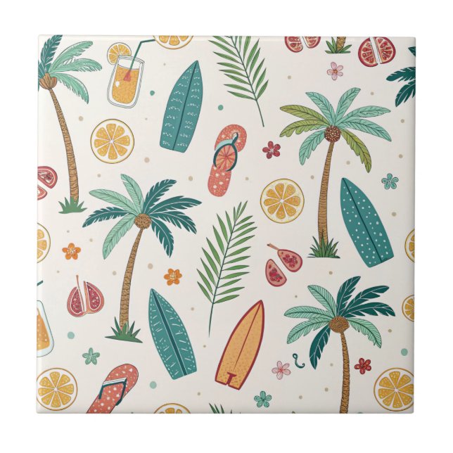 Tropical Summer Beach Pattern (1) Kakelplatta (Framsidan)