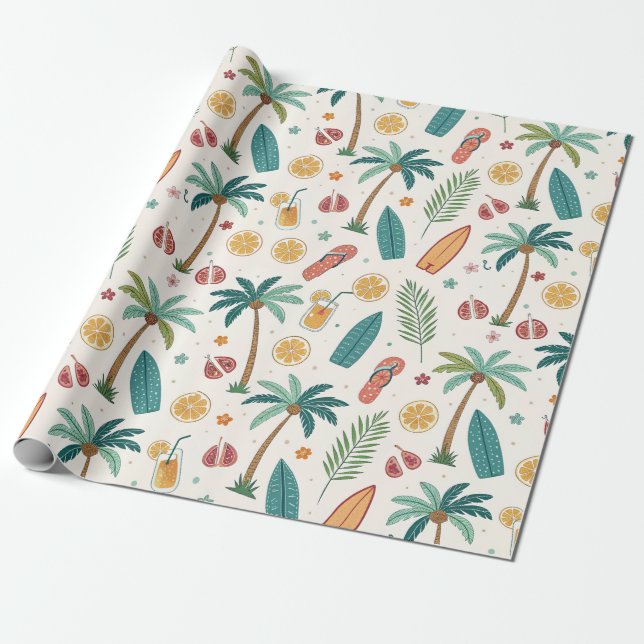 Tropical Summer Beach Pattern (1) Presentpapper (Utrullad)