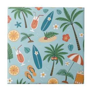 Tropical Summer Beach Pattern (2) Kakelplatta
