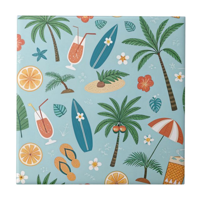 Tropical Summer Beach Pattern (2) Kakelplatta (Framsidan)