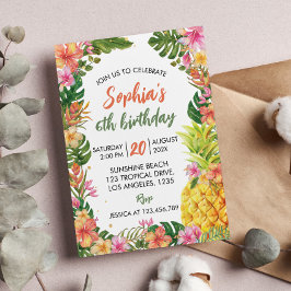 Tropical Summer Blommigt First Birthday-inbjudan Inbjudningar