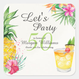 Tropical Summer Cocktail 50:e Födelsedagsfesten Fyrkantigt Klistermärke