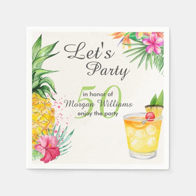 Tropical Summer Cocktail 50:e Födelsedagsfesten Pappersservett (Framsidan)