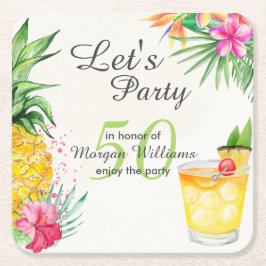 Tropical Summer Cocktail 50:e Födelsedagsfesten Underlägg Papper Kvadrat