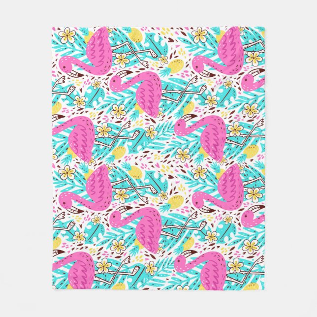 Tropical Summer Flamingo: Bright Mönster Inslag Fleecefilt (Framsidan)
