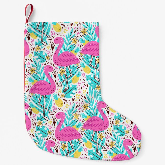 Tropical Summer Flamingo: Bright Mönster Inslag Liten Julstrumpa (Framsidan)
