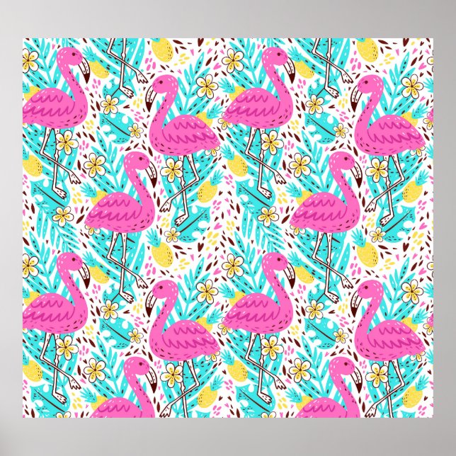 Tropical Summer Flamingo: Bright Mönster Inslag Poster (Framsidan)