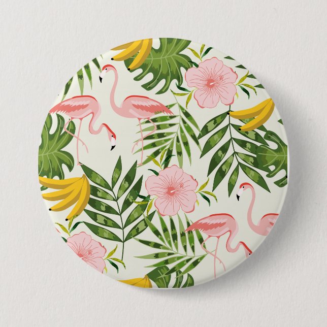 Tropical Summer Flamingo Round Button Knapp (Framsida)