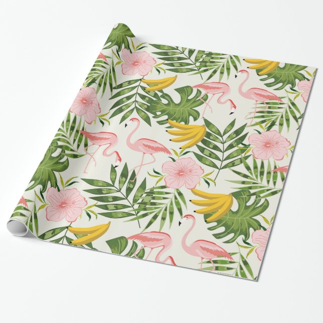 Tropical Summer Flamingo Wrapping Papper Presentpapper (Utrullad)